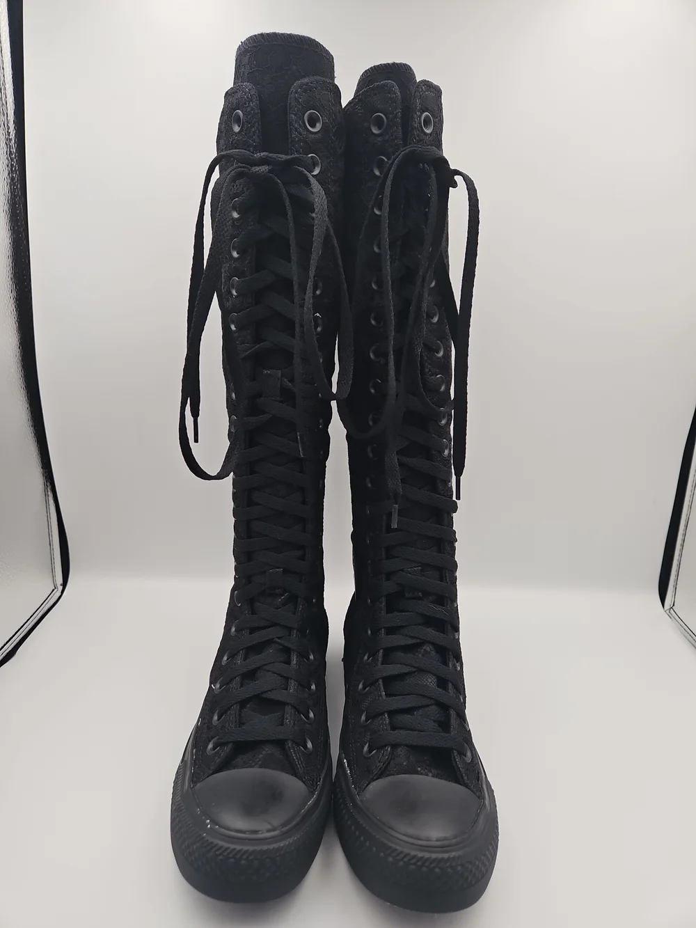 Converse Black Knee-High Lace-Up Lace-Overlay Sneakers